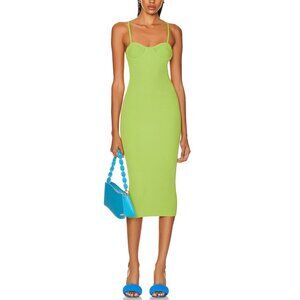 Helmut Lang Lime Green Ribbed Eyelet Midi Dress Size XS
